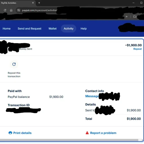 PayPal Transfer with $1900